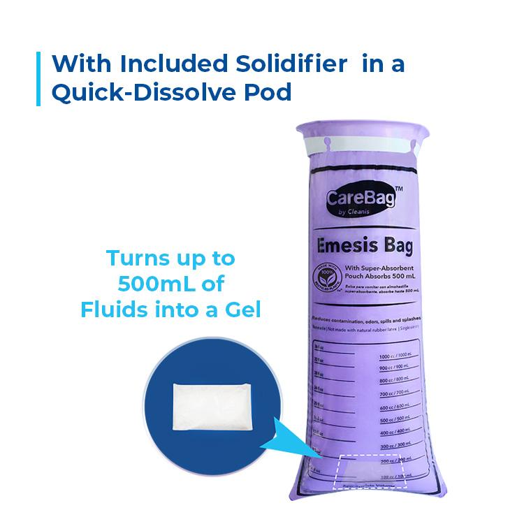 Emesis bag with solidifier